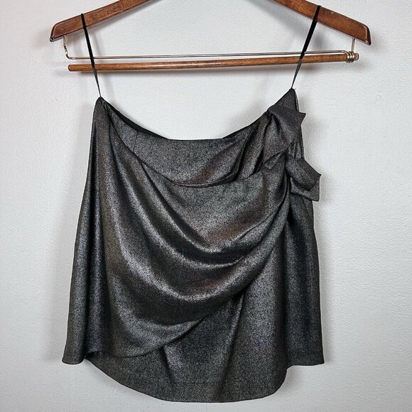 Lenon Women’s Size S Charcoal Metallic Mini Skirt Faux Wrap Front Zipper Closure - Picture 3 of 10